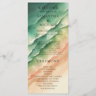 Ocean Beach Earthtone Watercolor Sun Wedding Menu