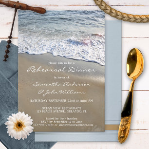 Ocean Beach Elegant Wedding Rehearsal Dinner Invitation