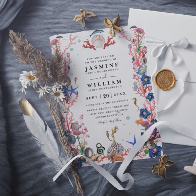Ocean Beach Embossed Elegant Modern Wedding Invitation (Creator Uploaded)