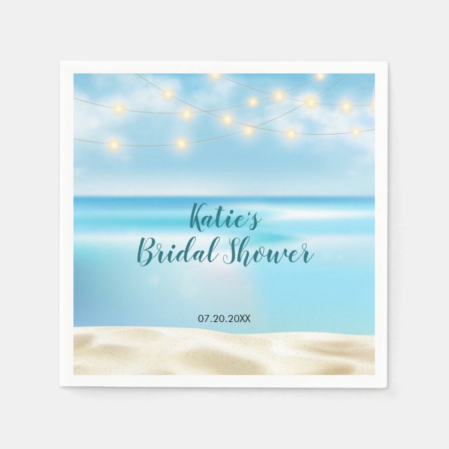 Ocean Beach Fairy Lights Bridal Shower Napkin (Front)