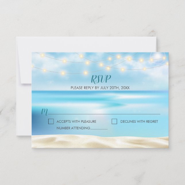 Ocean Beach Fairy Lights RSVP Reply Card (Front)