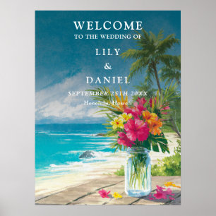 Ocean Beach Floral Mason Jar Wedding Welcome Sign