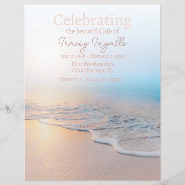 Ocean Beach Funeral Celebration of Life Flyer (Front)