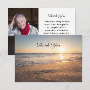 Ocean Beach Funeral Photo Memorial Thank You Card