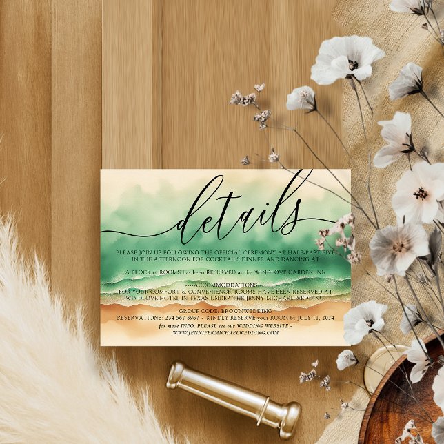 Ocean Beach Green Watercolor Elegant Sun Summer RSVP Card (Creator Uploaded)