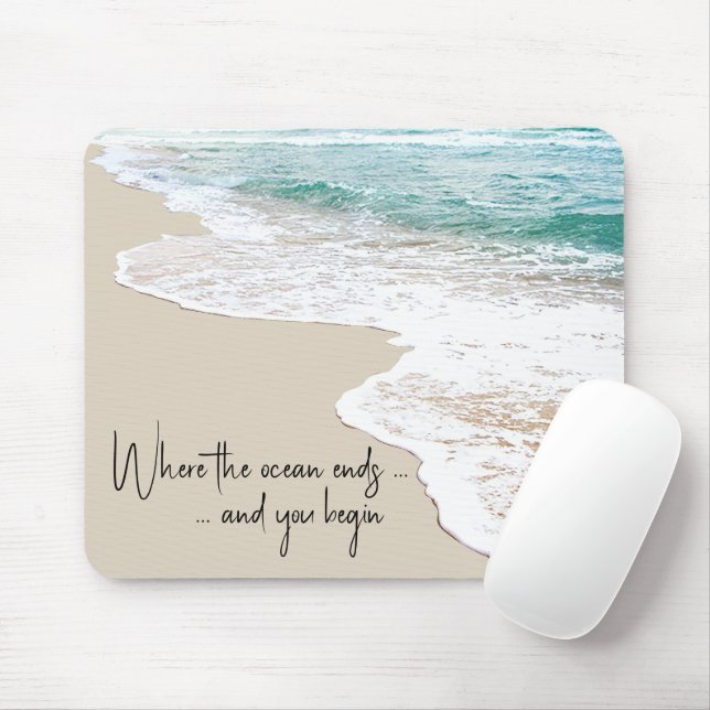 Ocean Beach Inspirational Quote Mouse Mat (With Mouse)