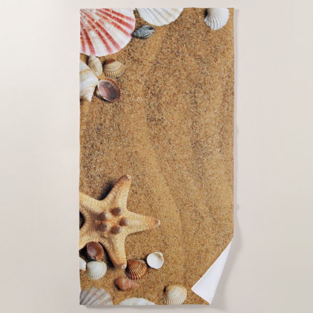 Ocean Beach Life Sea Shells Summer Beach Towel (Front)