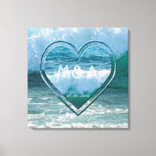 Ocean, Beach Life Wedding Couple Initials and Date Canvas Print