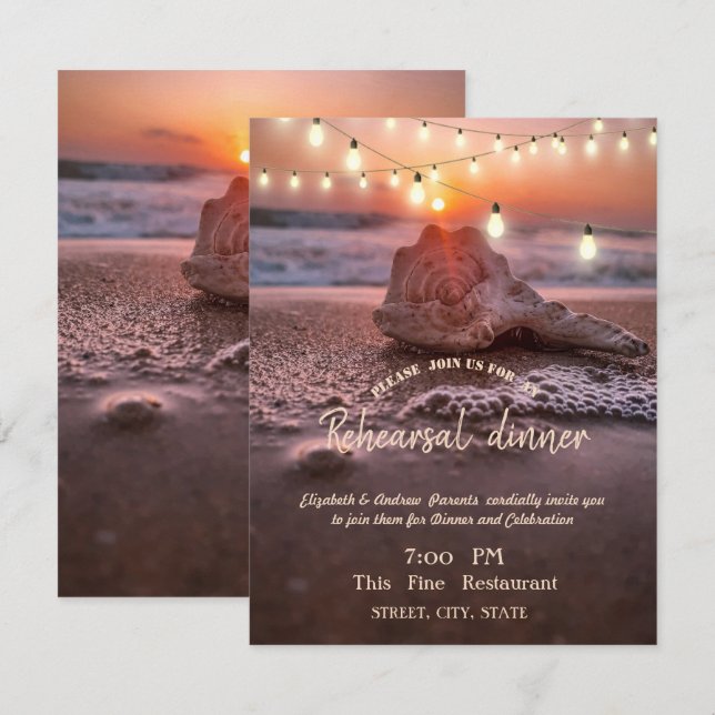 Ocean Beach, Light Seashell Rehearsal Dinner  Invitation (Front/Back)