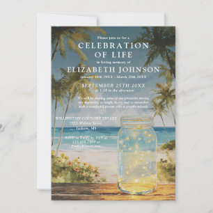 Ocean Beach Mason Jar Celebration Of Life Funeral Invitation