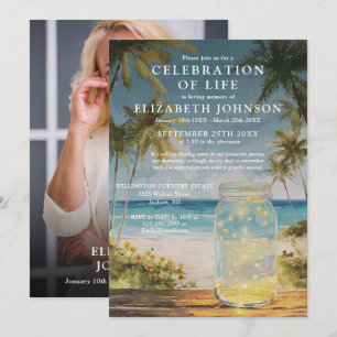 Ocean Beach Mason Jar Celebration Of Life Photo Invitation