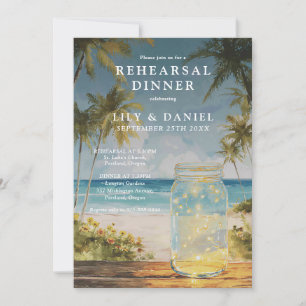 Ocean Beach Mason Jar Wedding Rehearsal Dinner Invitation