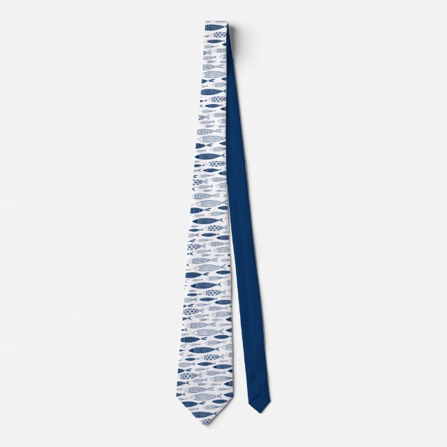Ocean Beach Nautical Fish Pattern Tie (Front)