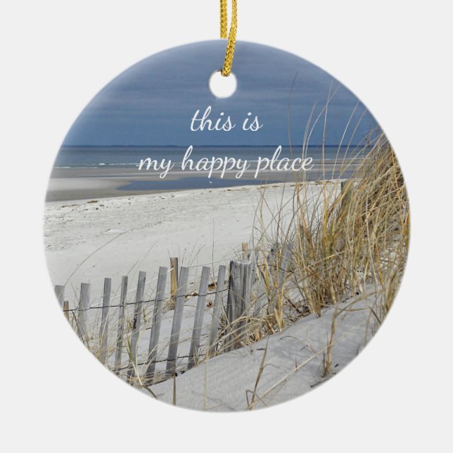 Ocean Beach on Cape Cod Ceramic Tree Decoration (Front)