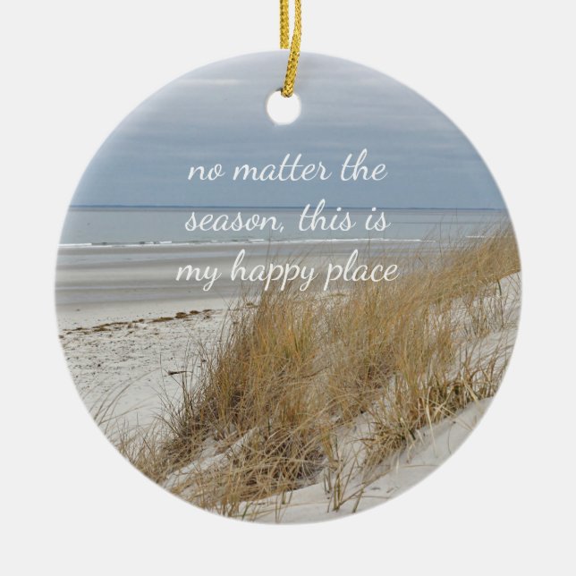 Ocean Beach on Cape Cod Ceramic Tree Decoration (Front)