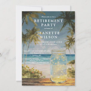 Ocean Beach Palm Tree Mason Jar Retirement Party Invitation
