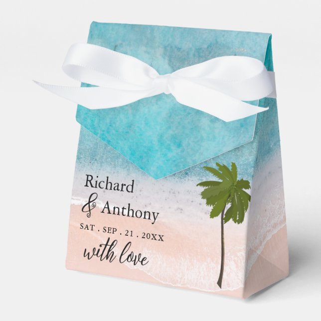 Ocean Beach Palm Tree Wedding Favour Box (Front Side)