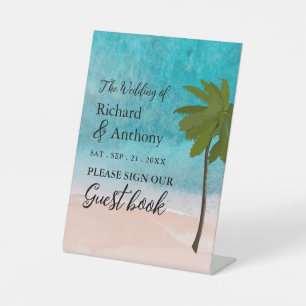 Ocean Beach Palm Tree Wedding Pedestal Sign