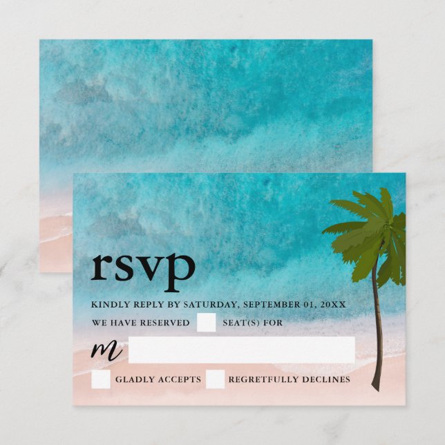 Ocean Beach Palm Tree Wedding RSVP Card (Front/Back)