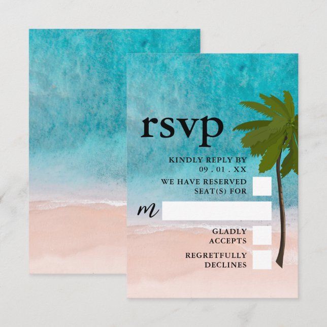 Ocean Beach Palm Tree Wedding RSVP Card (Front/Back)