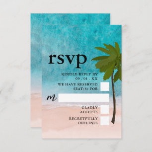 Ocean Beach Palm Tree Wedding RSVP Card