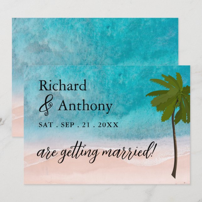 Ocean Beach Palm Tree Wedding Save The Date (Front/Back)