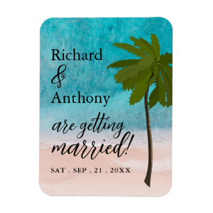 Ocean Beach Palm Tree Wedding Save The Date Magnet