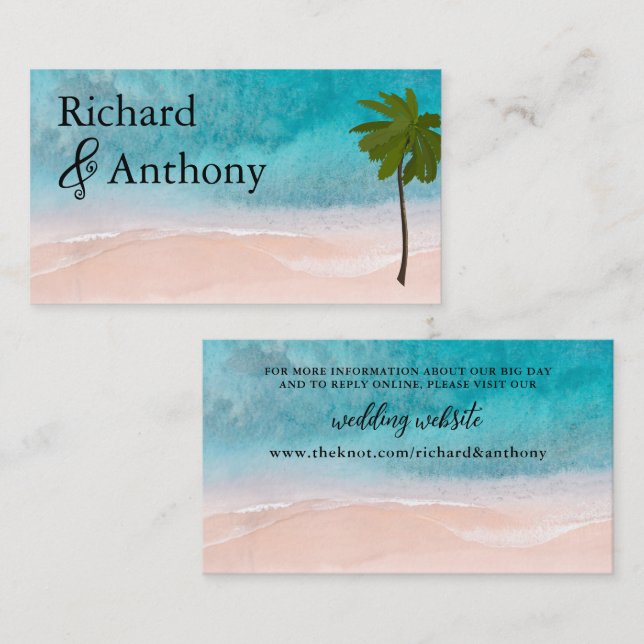 Ocean Beach Palm Tree Wedding Website Enclosure Card (Front/Back)