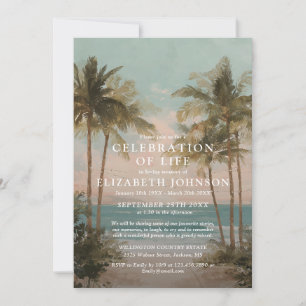 Ocean Beach Palm Trees Celebration of Life Funeral Invitation