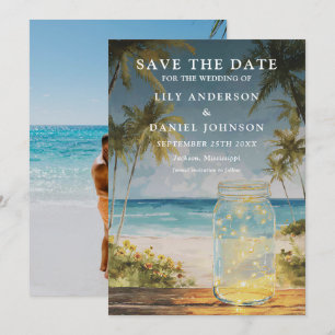 Ocean Beach Palm Trees Mason Jar Photo Wedding Save The Date