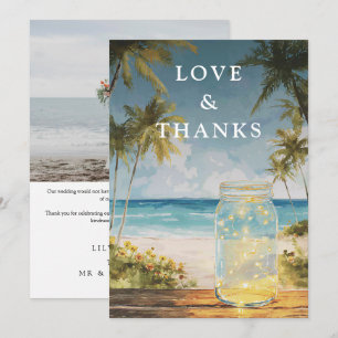 Ocean Beach Palm Trees Mason Jar Wedding Photo Thank You Card