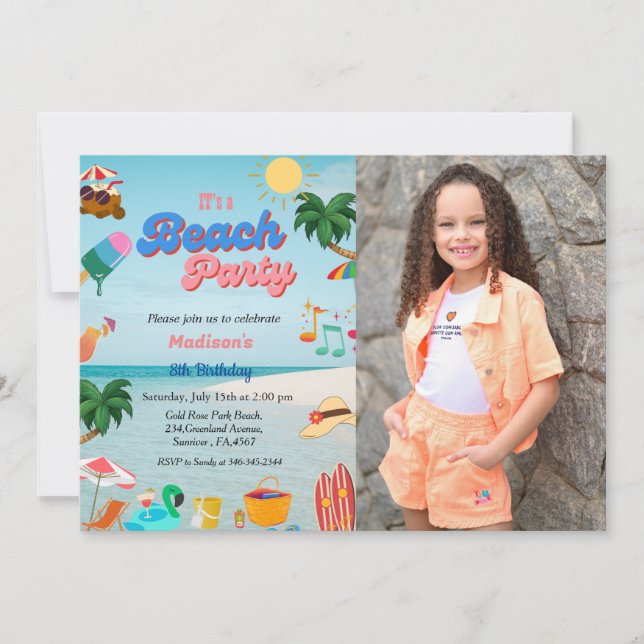 Ocean beach party birthday, summer beach birthday  invitation (Front)