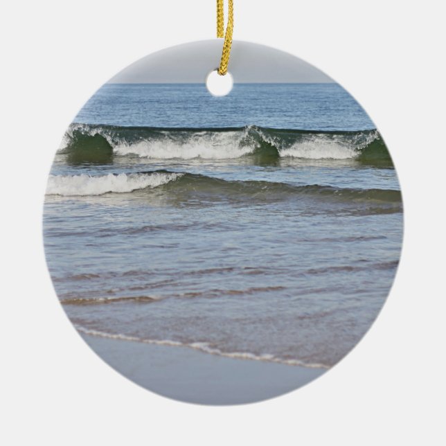 Ocean beach photo ceramic tree decoration (Front)