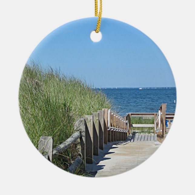 Ocean beach photo ceramic tree decoration (Front)