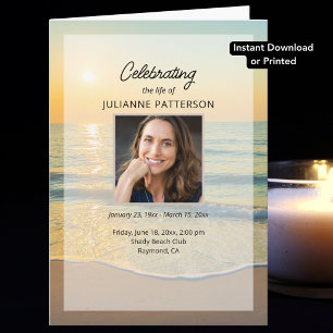 Ocean Beach Photo Instant Download Funeral Program Card