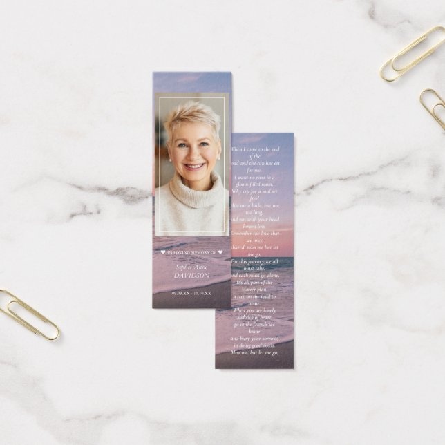 Ocean Beach Photo Memorial Funeral Poem Bookmark (Office)