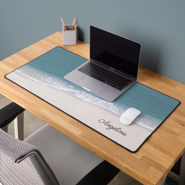 Ocean Beach Photo Script Name Desk Mat (Office 2)