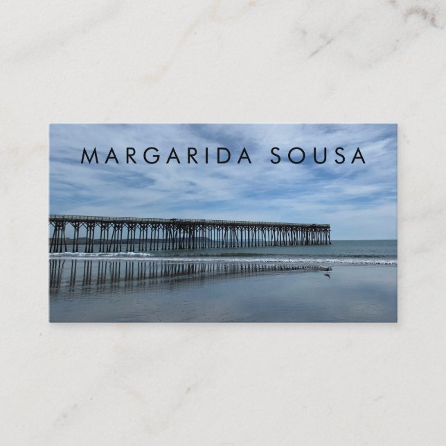 Ocean Beach Pier Blue Photo Travel Tourism Business Card (Front)