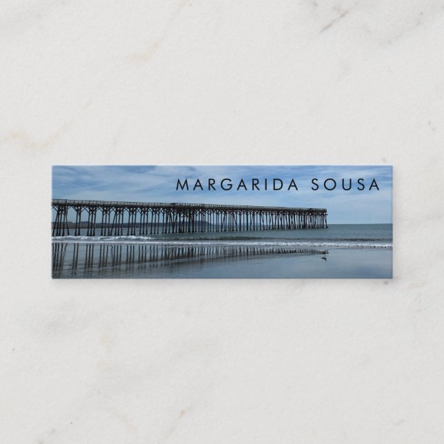 Ocean Beach Pier Blue Photo Travel Tourism Mini Business Card (Front)