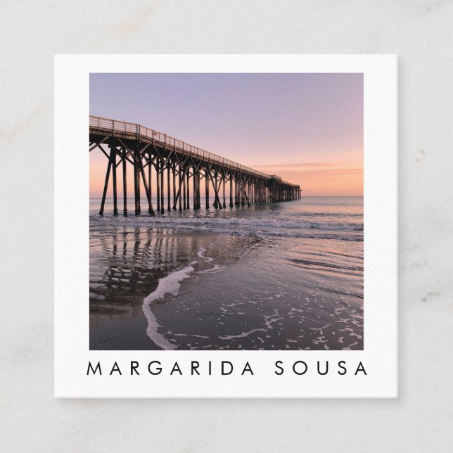 Ocean Beach Pier Sunset Photo Travel Tourism Square Business Card (Front)