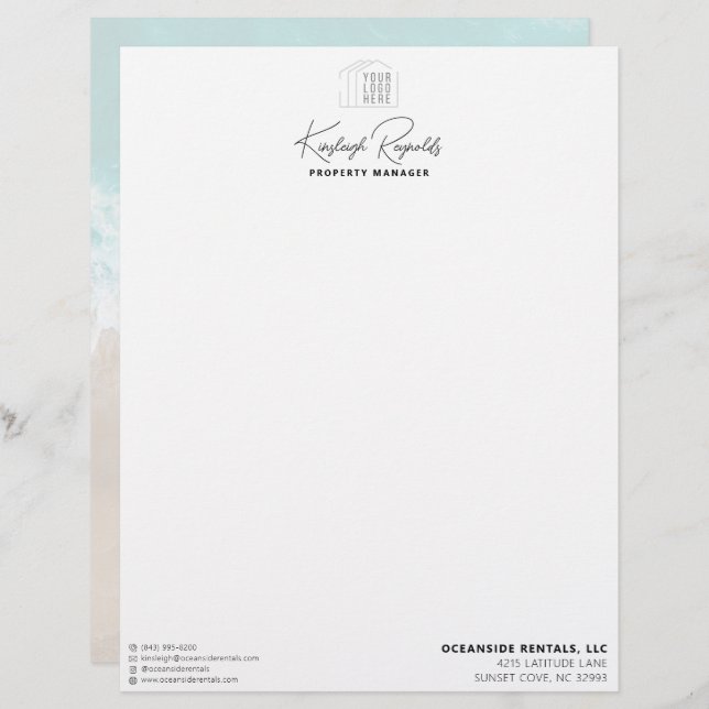 Ocean / Beach Rental Property Manager Custom Logo Custom Letterhead (Front/Back)
