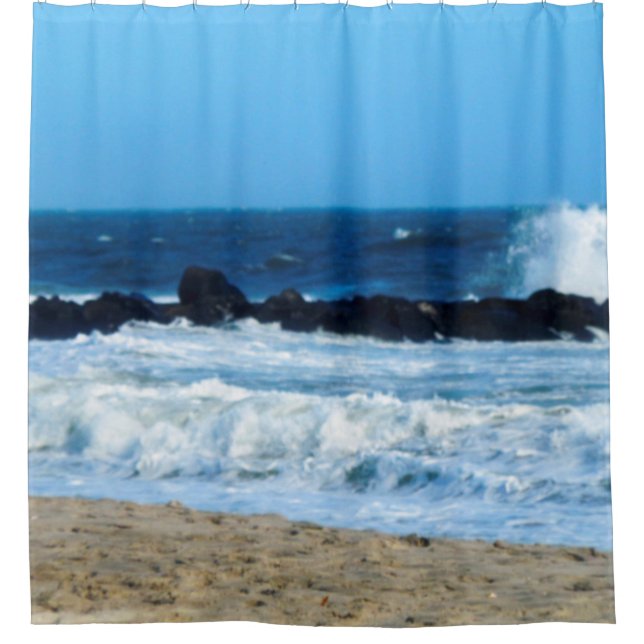 ocean beach rocks Cape May NJ photo shower curtain (Front)