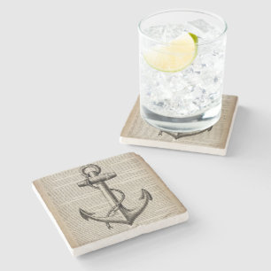 ocean beach  sailor vintage nautical anchor stone coaster