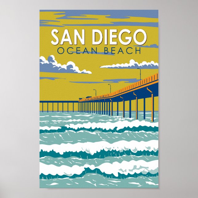 Ocean Beach San Diego Travel Art Vintage Poster (Front)