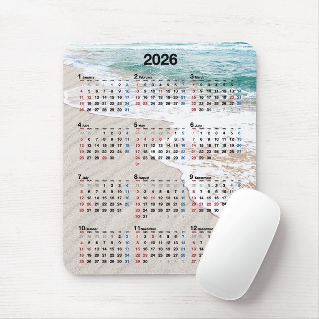 Ocean Beach Sand 2026 Calendar  Mouse Mat (With Mouse)