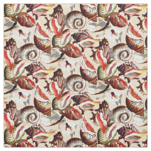 Ocean Beach Sandy Sea Shells Pattern Fabric