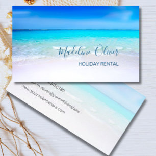 Ocean Beach Sea Holiday Rental Aqua Blue Stylish Business Card