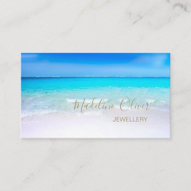 Ocean Beach Sea Jewellery Gold Blue Stylish Business Card (Front)