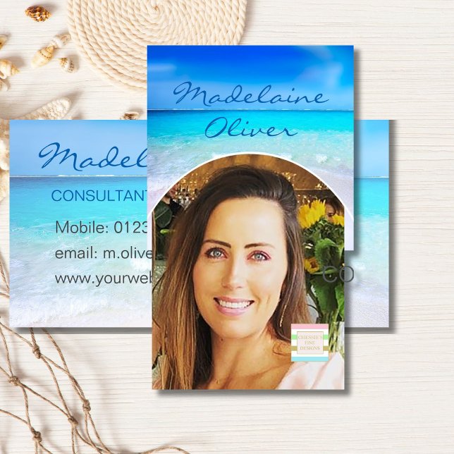 Ocean Beach Sea Logo Photo Travel Business Card (Creator Uploaded)