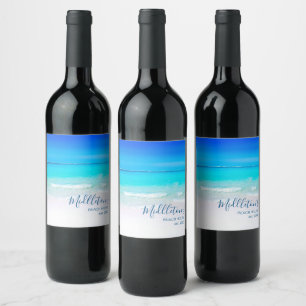 Ocean Beach Sea Personal Aqua Blue Modern Wine Label